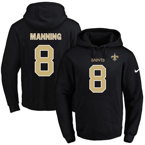 Nike Saints #8 Archie Manning Black Name & Number Pullover NFL Hoodie - Click Image to Close